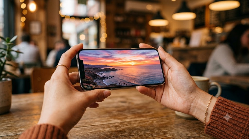 iPhoneの画面いっぱいにUIなしで表示された高画質で美しい風景写真