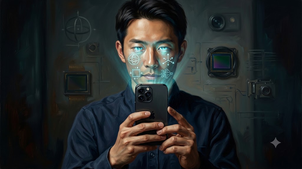 iPhoneを手持ちで構える日本人男性