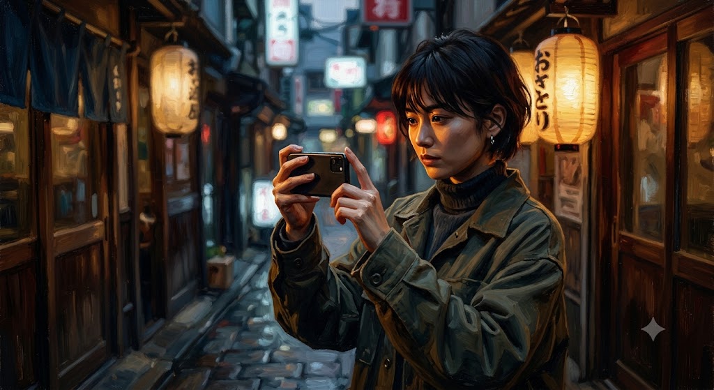 スマホ動画撮影時のNDフィルターの効果を実感している日本人女性